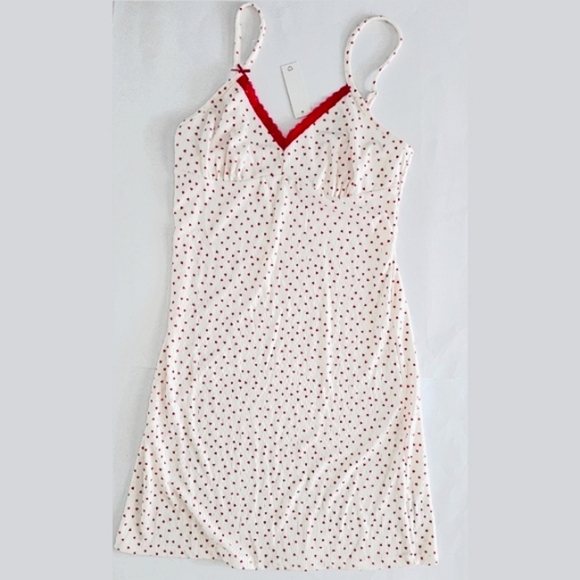 Cotton Rib Lace Trim Heart Pattern Chemise - Picture 1 of 5